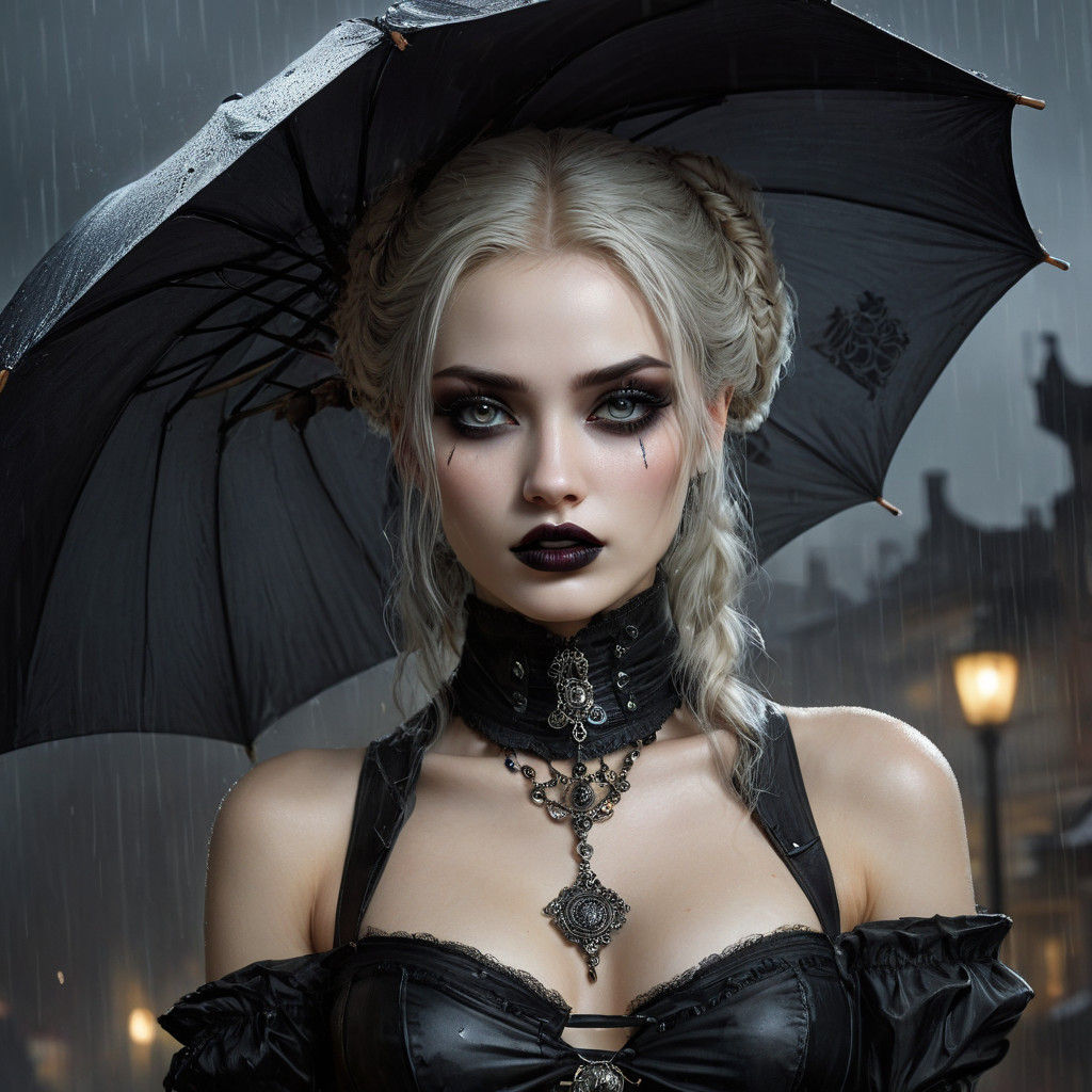 Goth Girl Under a Dark Moonlit Sky