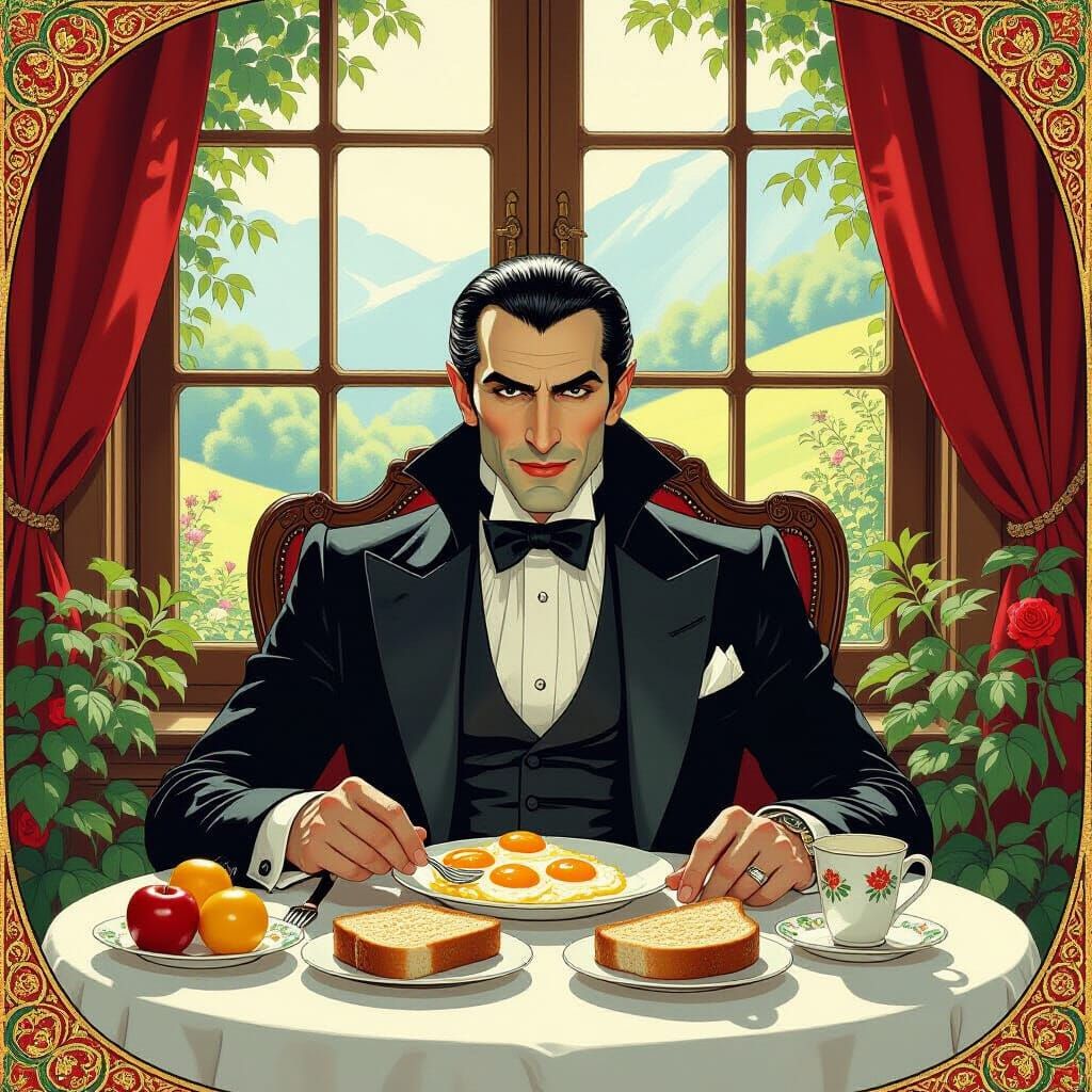 Dracula's Healthy Breakfast in Art Nouveau Style
