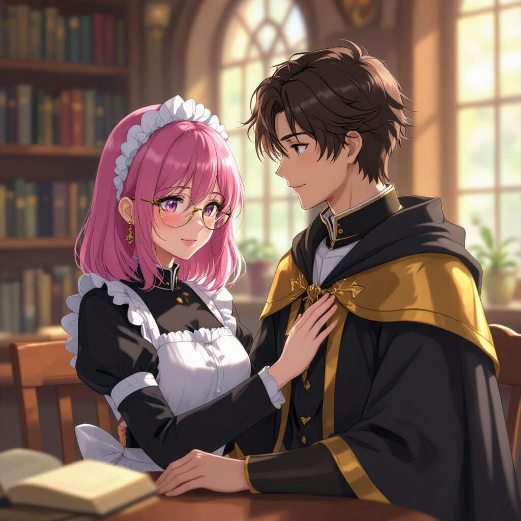 Maid Comforted by Wizard in Shinkai-Miyazaki Style