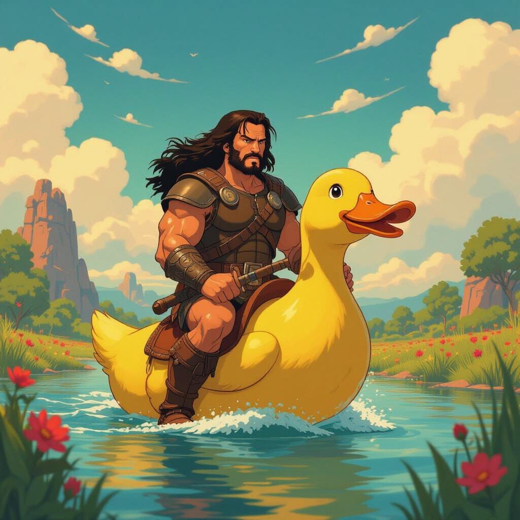 Conan the Barbarian Rides a Duck, Ghibli Style