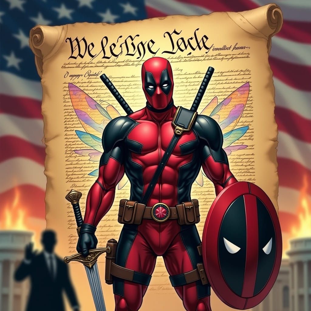 Deadpool Defends Liberty with Enchanted Wings