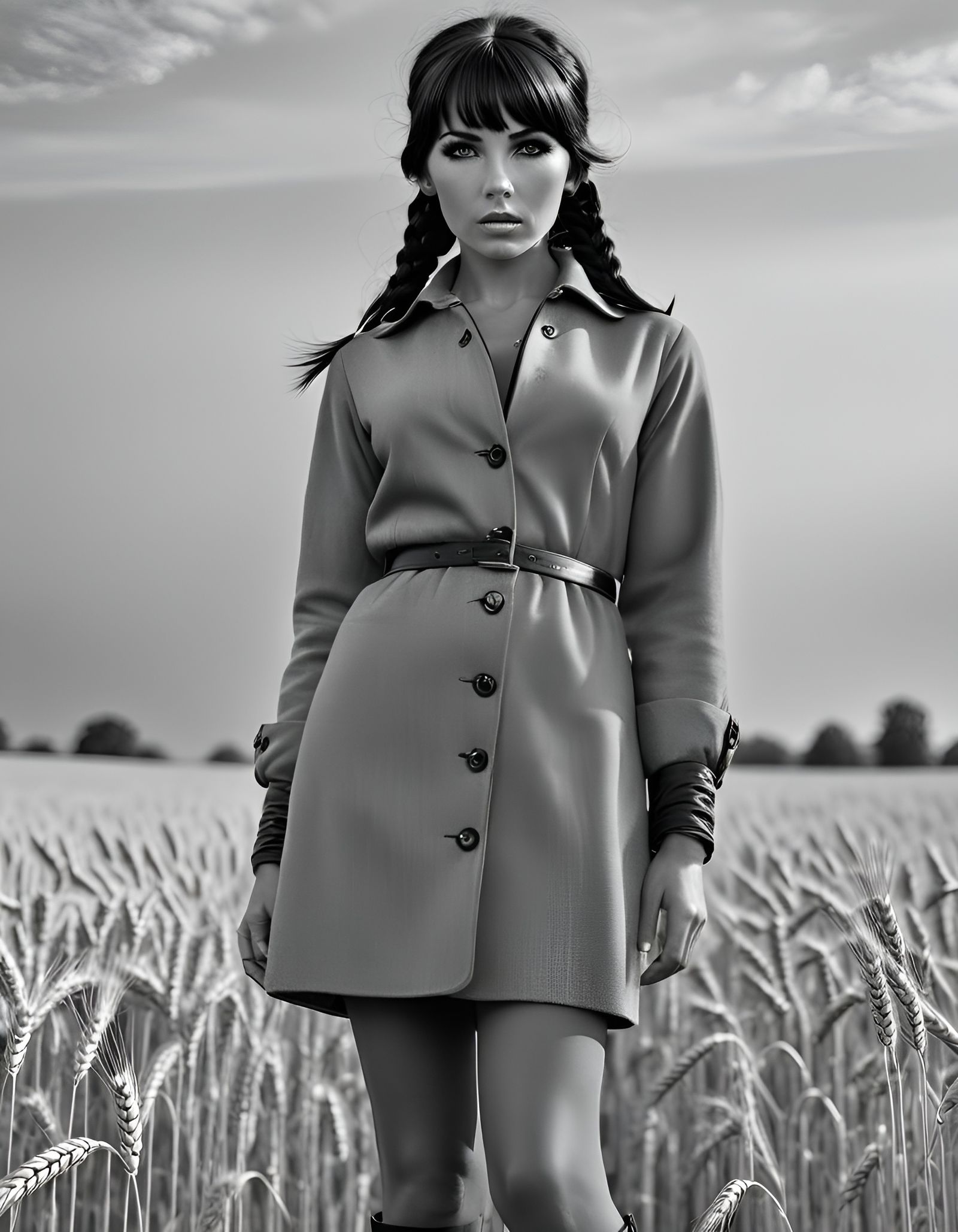 Girl with Puppies in Wheat Field: Hyperrealistic Portrait