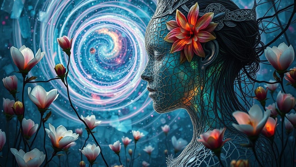 Ephemeral Eco-Art: Woman Portrait Woven with Nature