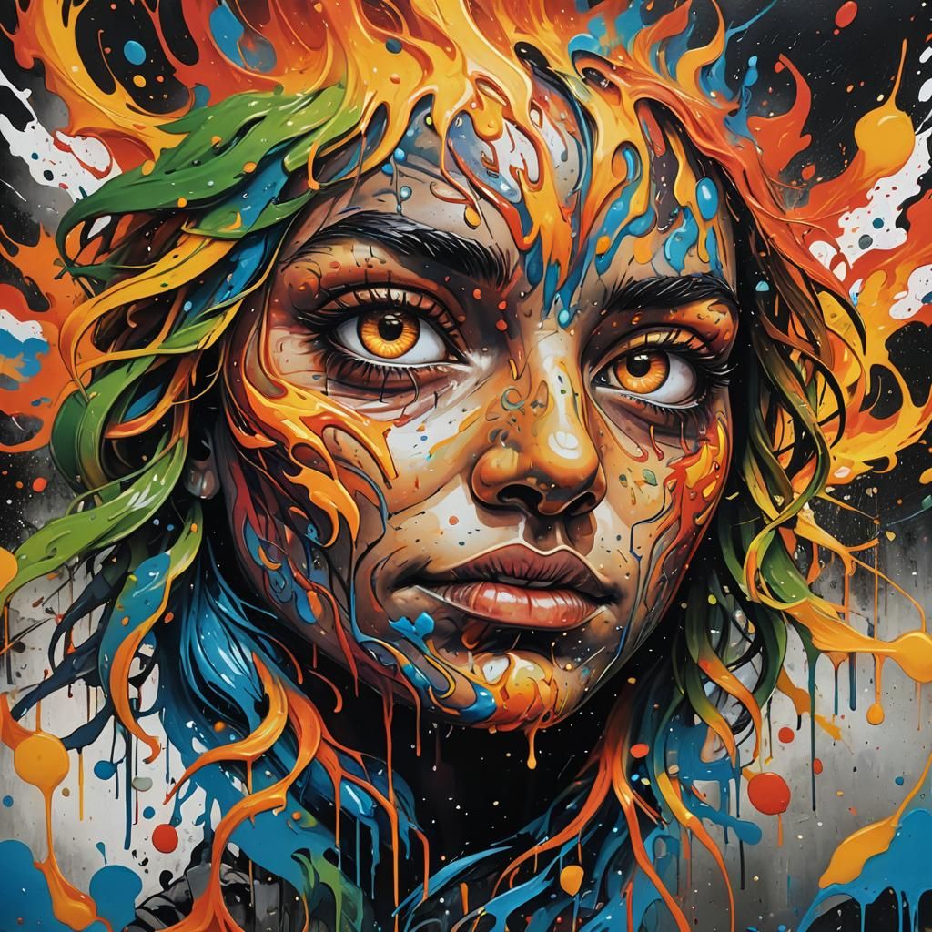 Fiery Phoenix Face in Graffiti Art Style