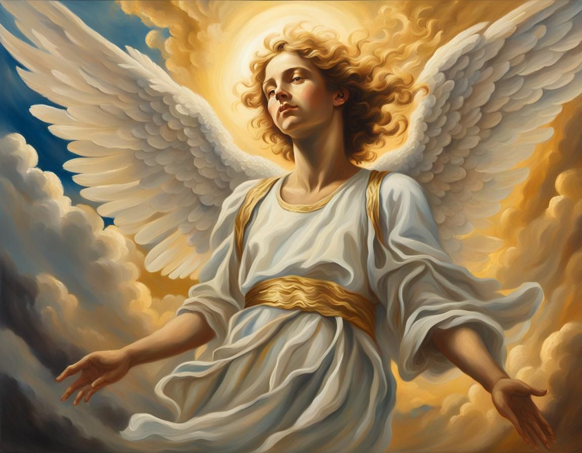 Angel Ascending: Baroque Oil Painting with Chiaroscuro