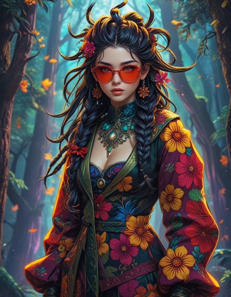 Stylish Adventurer in Nature-Inspired Haute Couture