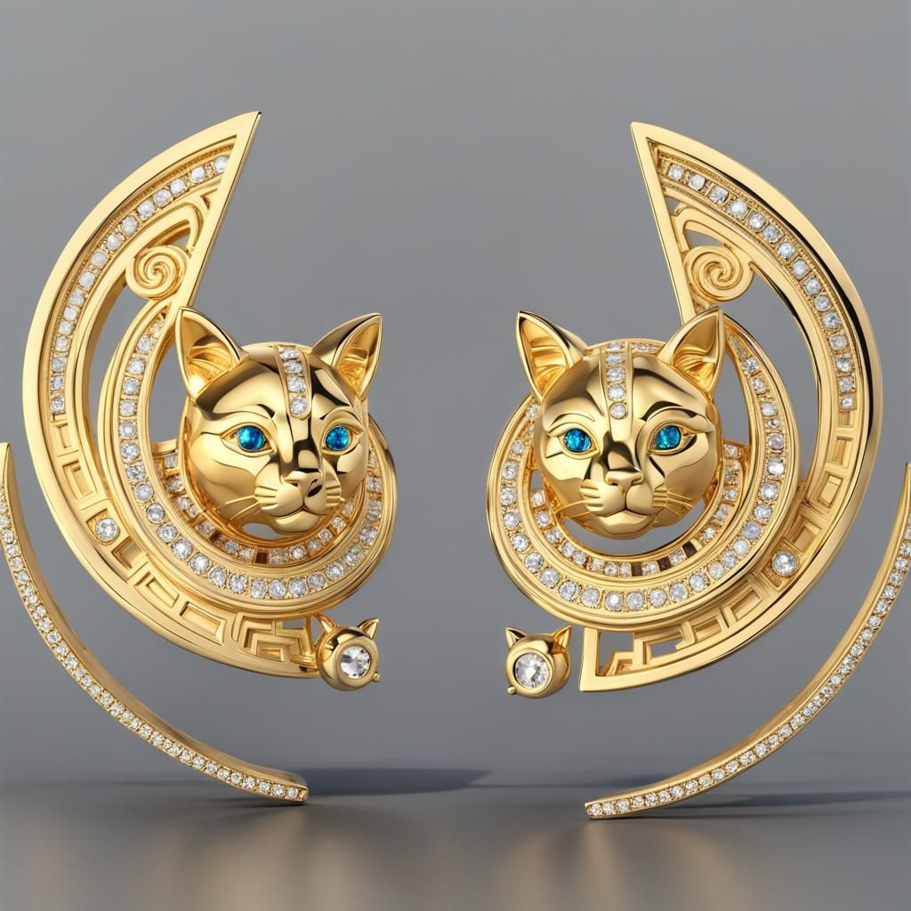 Elegant Cat Design Versace Earrings with Gems
