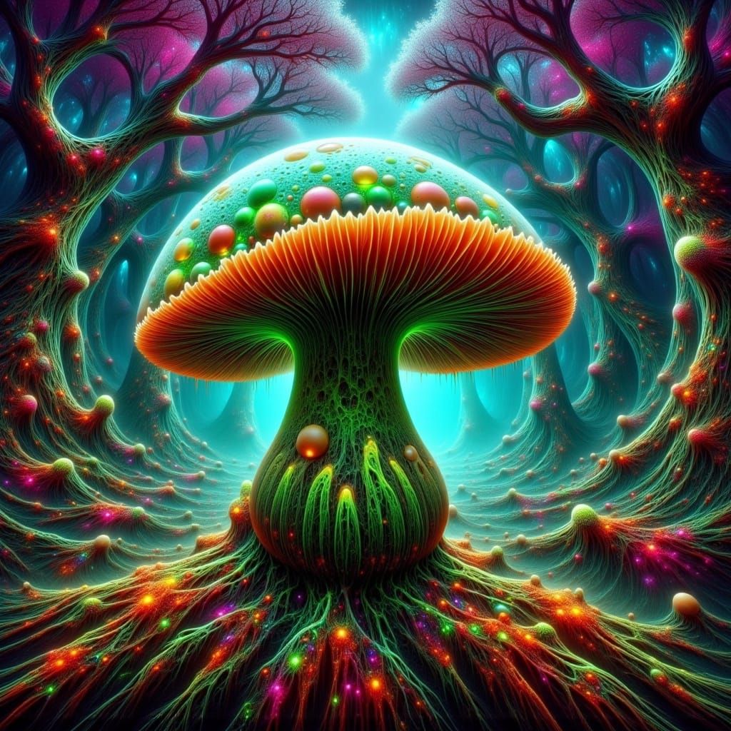 Glowing Mushroom in Mystical Forest, Detailed Organic Realis...