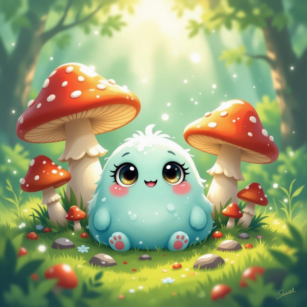 Cute Slime Creature in Enchanted Forest