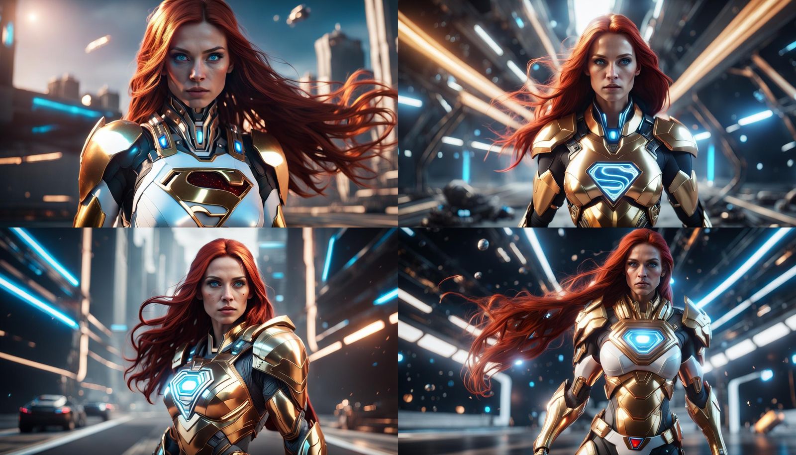 Armored Superwoman with Galaxy Background in 3D