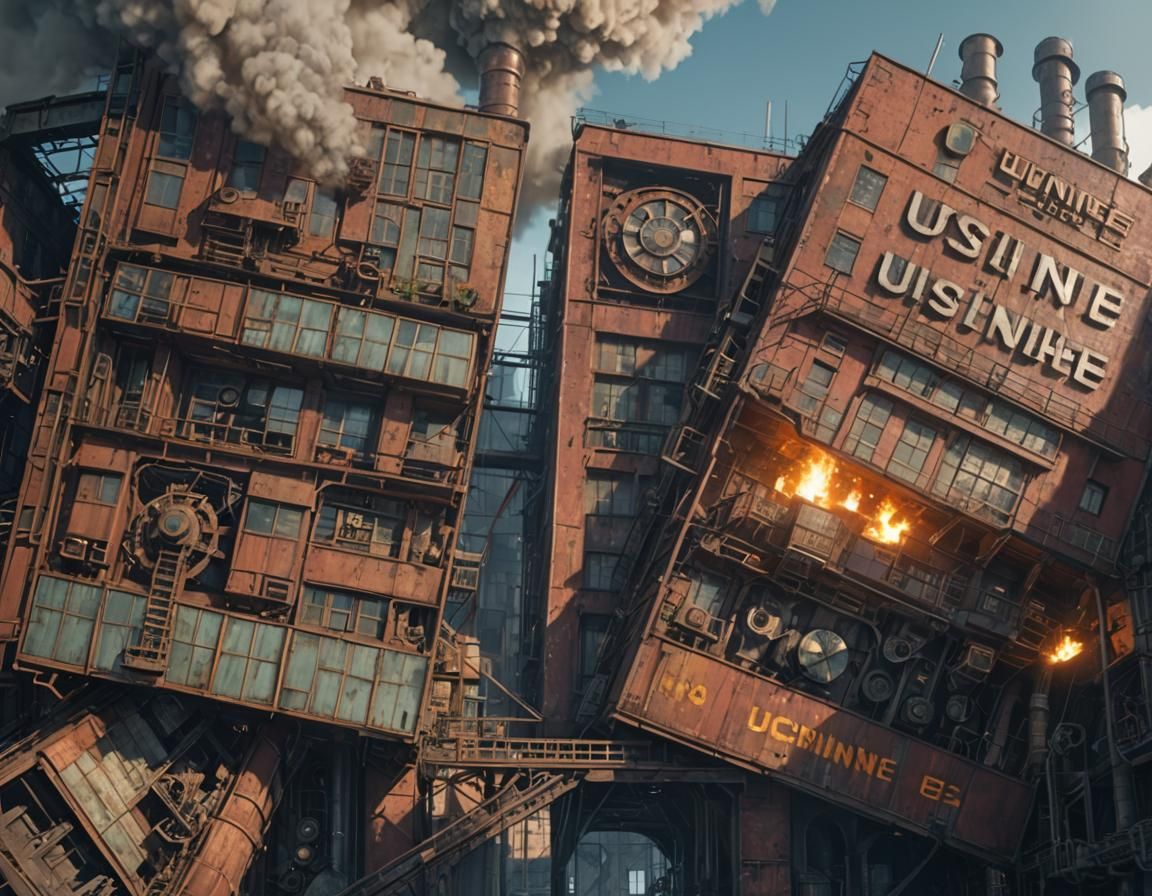 Factory Scene with Chimneys and Blood Splatters