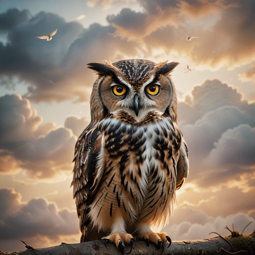 Ethereal Golden Owl in Watercolor Style