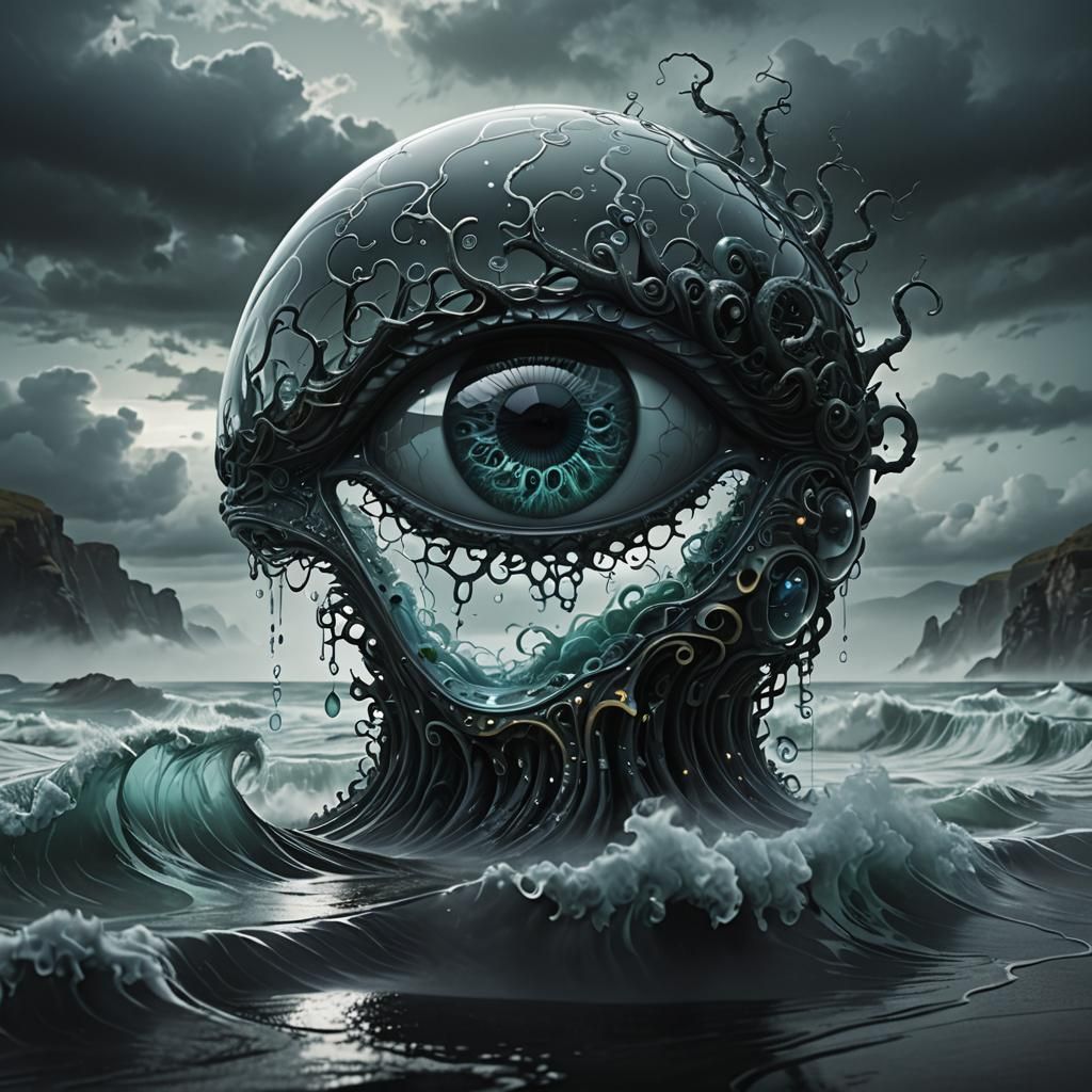 Ethereal Glass A with Brain in Dark Fantasy Style