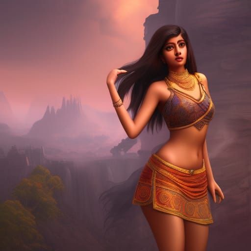 Detailed Painting of Woman in Short Dress