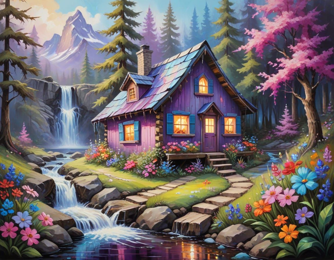 Whimsical Forest Cabin in Vibrant Baroque Style