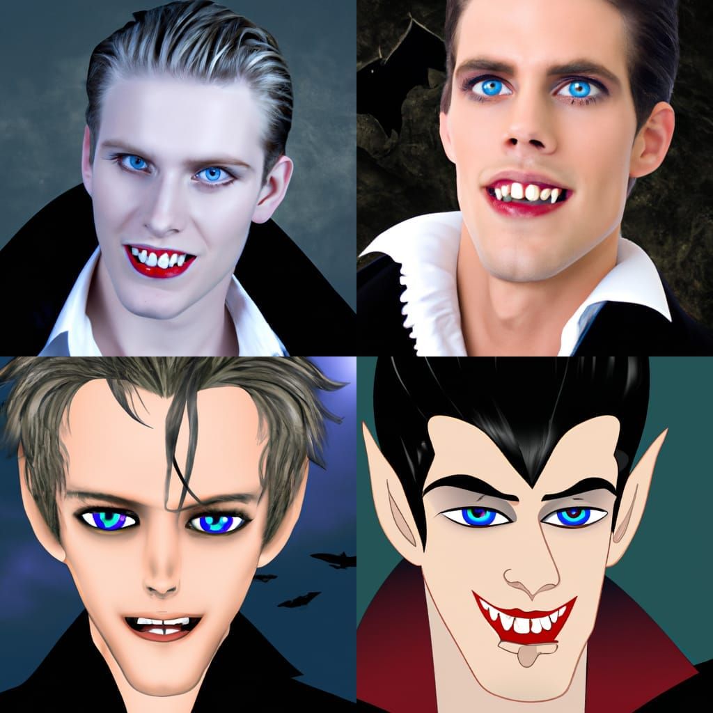 Handsome Vampire with Blue Eyes and Fangs