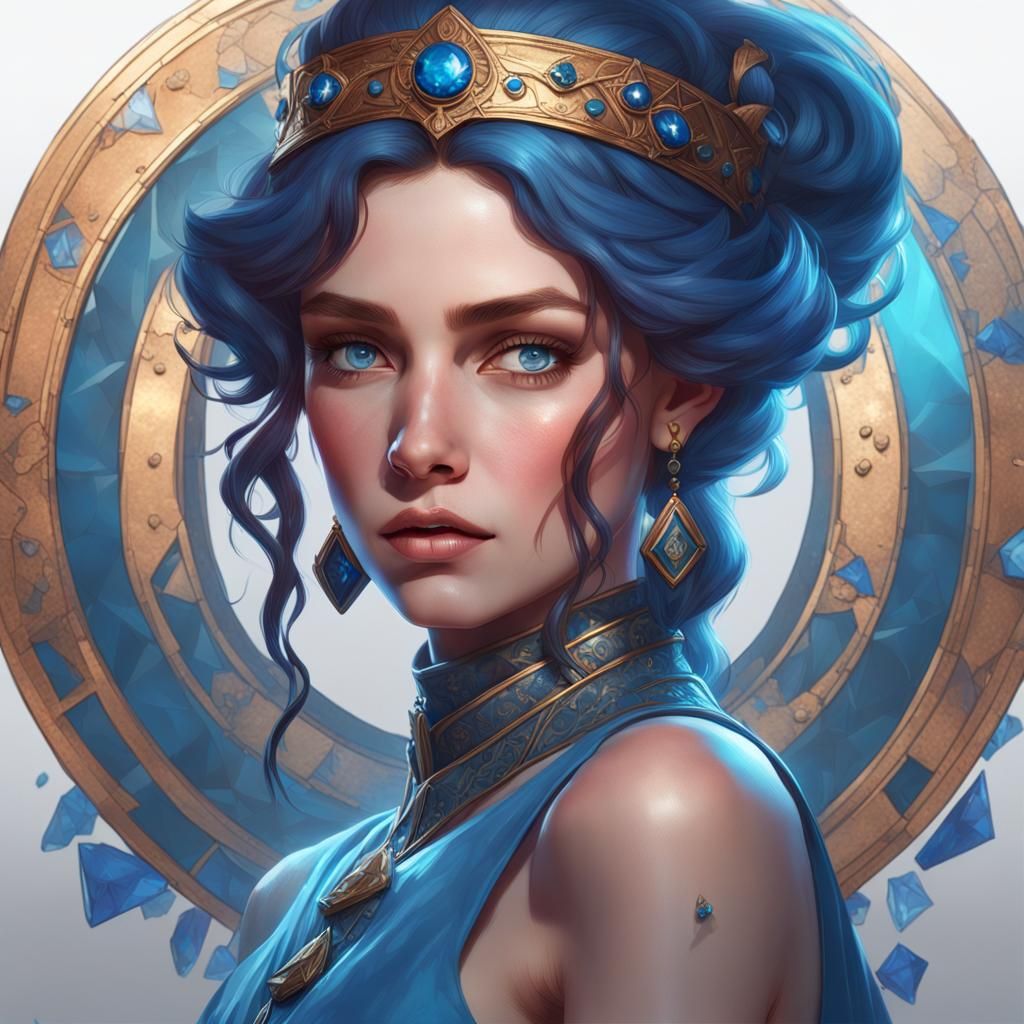 Sapphire Eyed Blue Princess Portrait, Detailed Digital Art