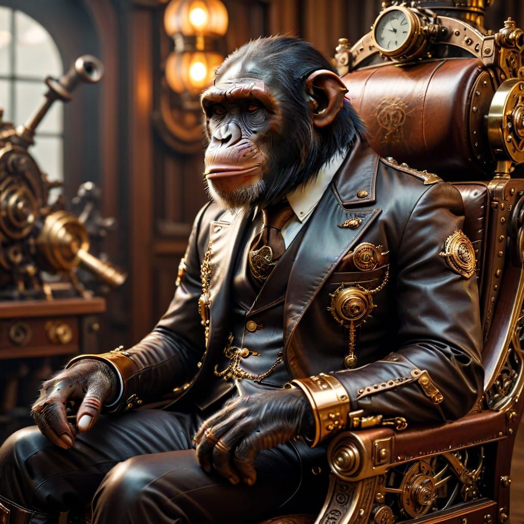 Steampunk Chimpanzee in Victorian Setting