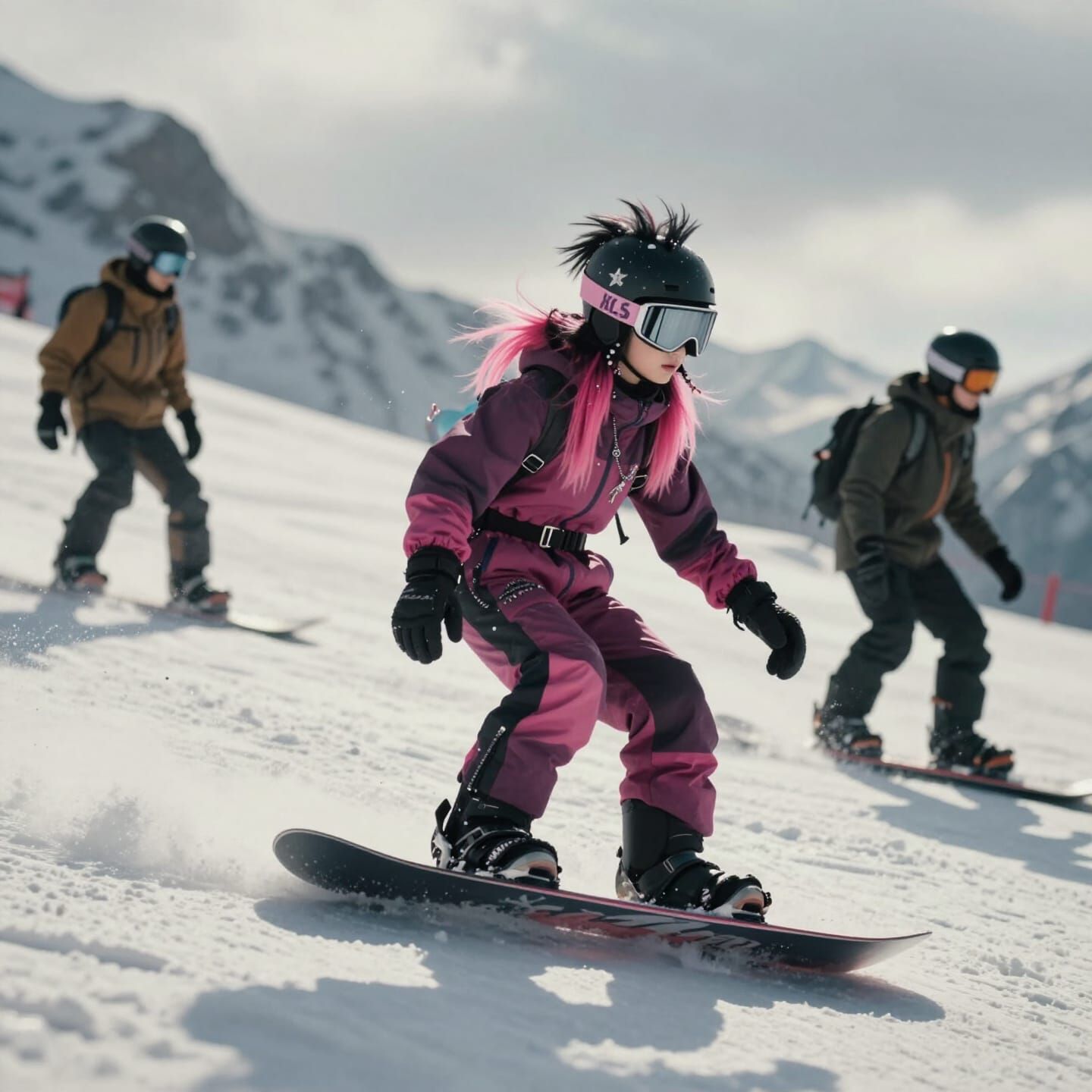 Punk Snowboarder Carving Mountain with Cinematic Flair