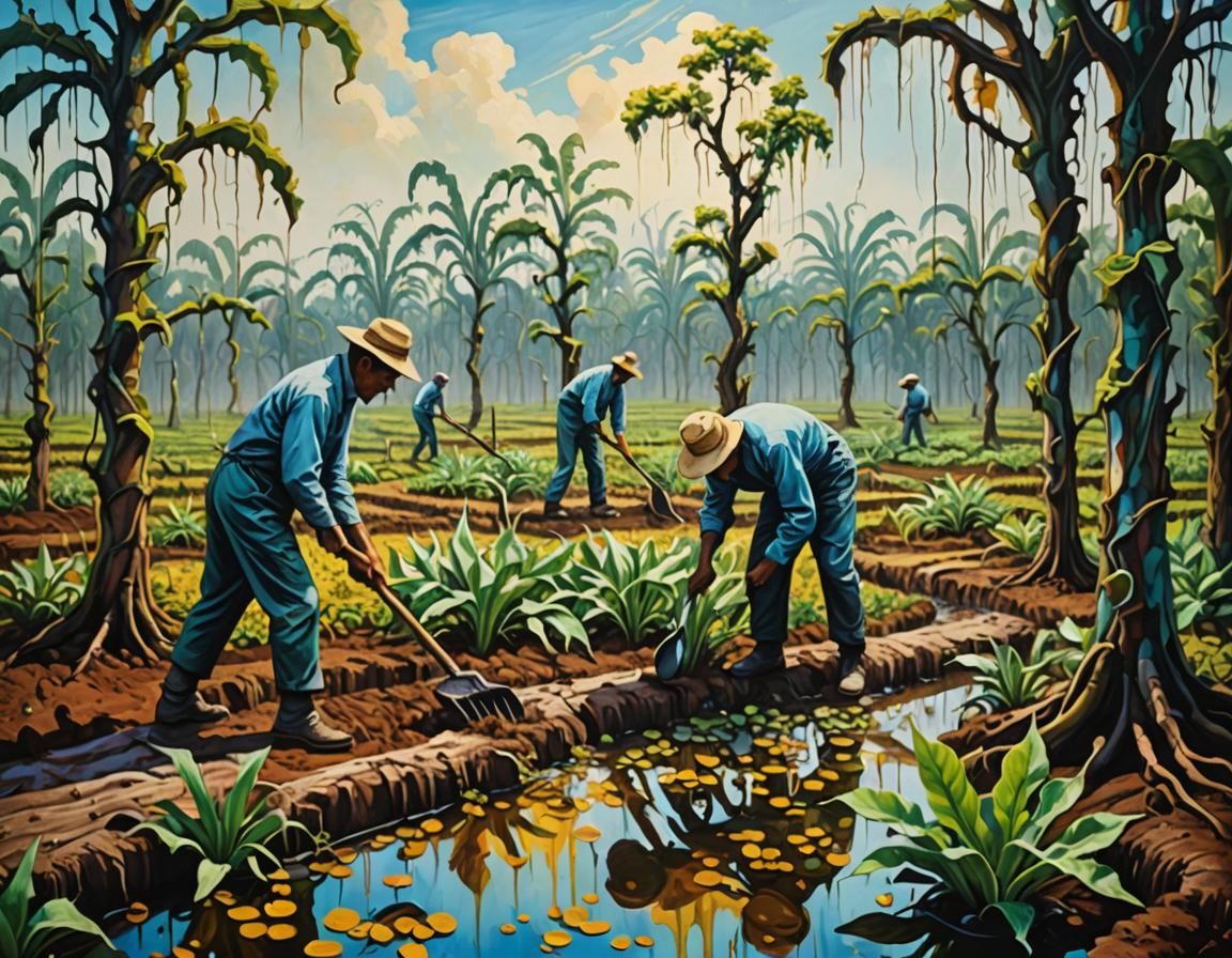 Dreamlike Plantation: A Surrealist Oil Painting