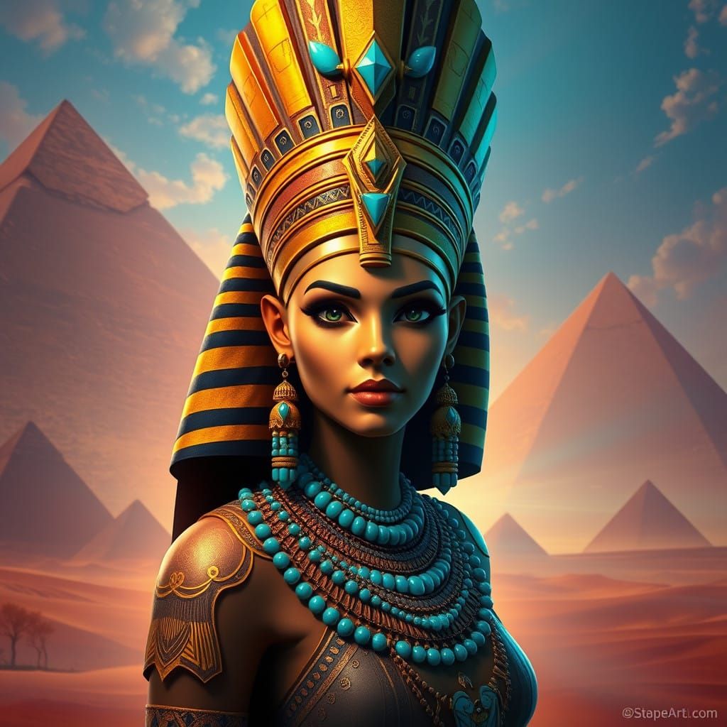 Egyptian Queen in Majestic Golden Headdress
