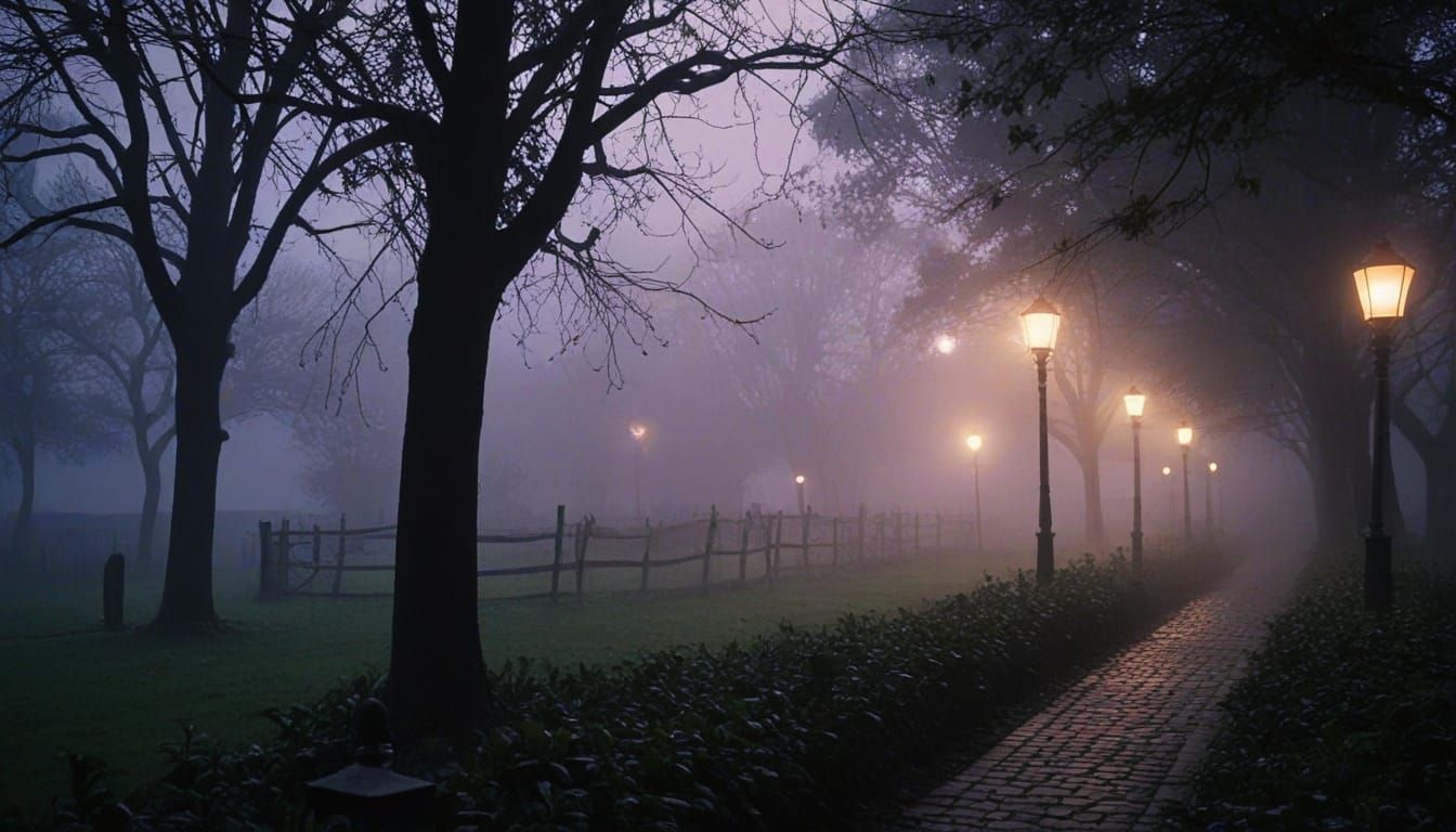 Misty Garden at Night in Film Noir Style