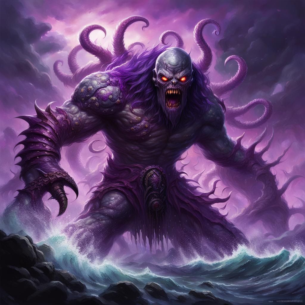 Alien Berserker Warrior Screaming on a Misty Beach