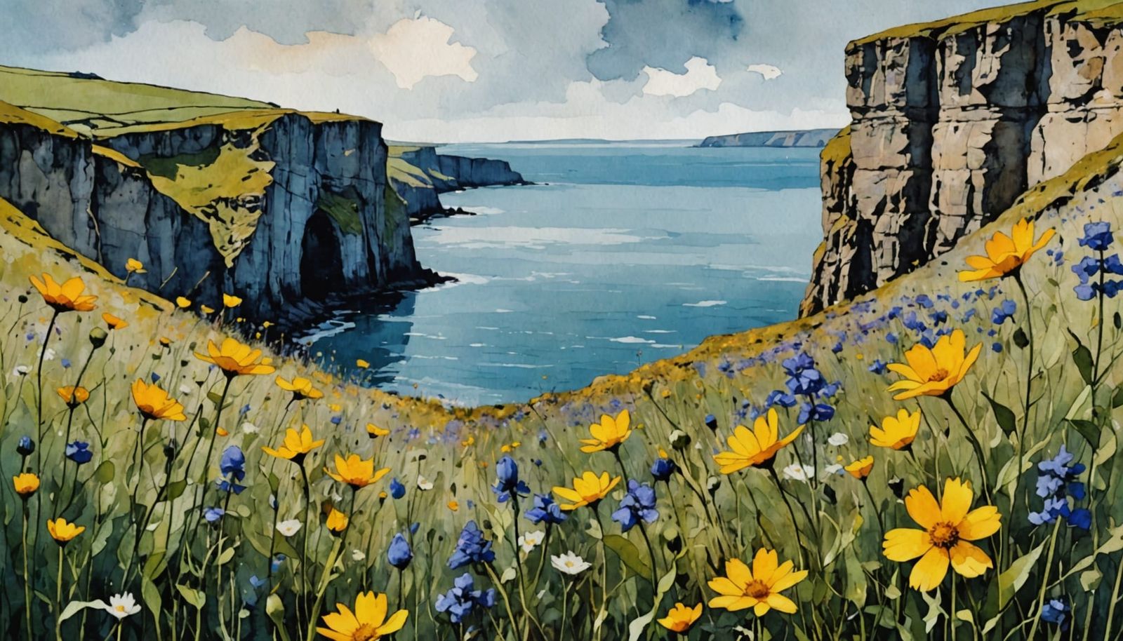 Coastal Wildflowers in Encaustic Painting Style