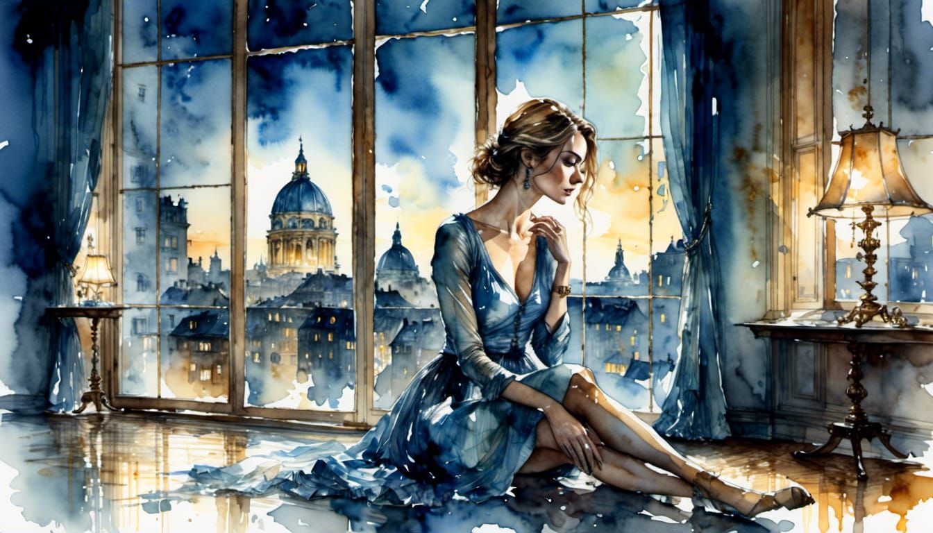 Moody Film Noir Portrait of Woman at Window