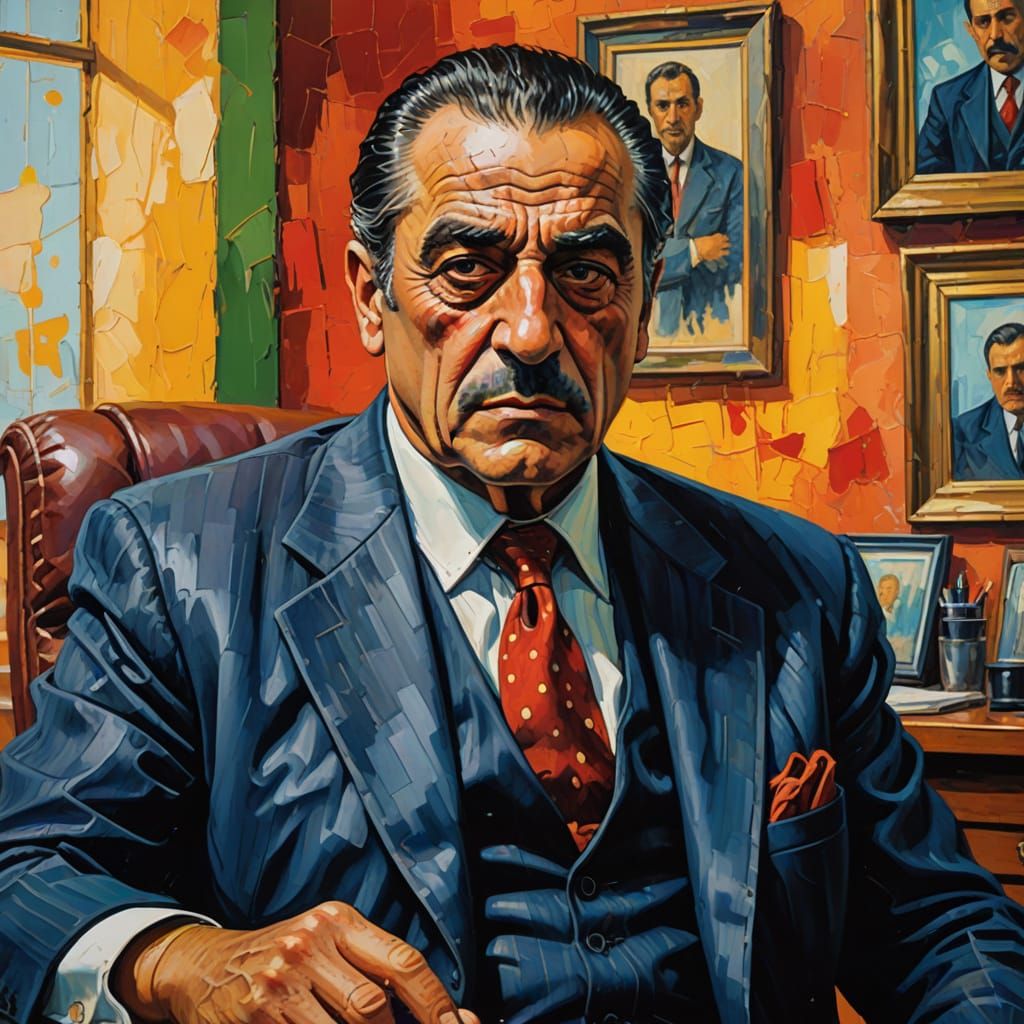 Italian Mobster Portrait in Expressionist Impasto Style