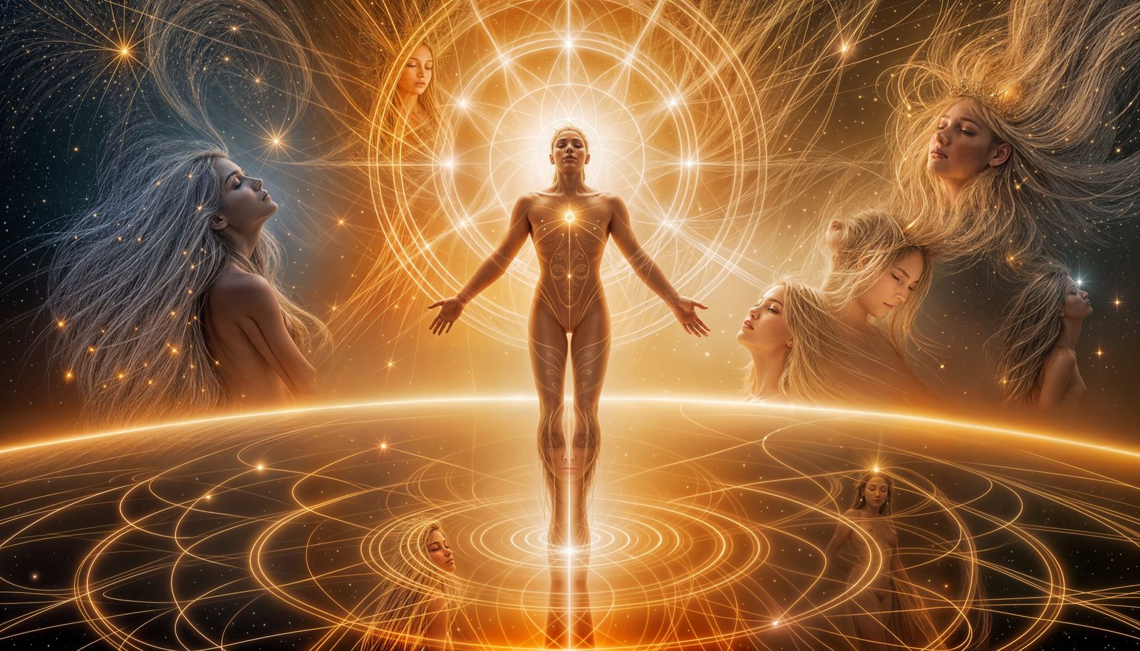 Figure in Flow State Radiating Light