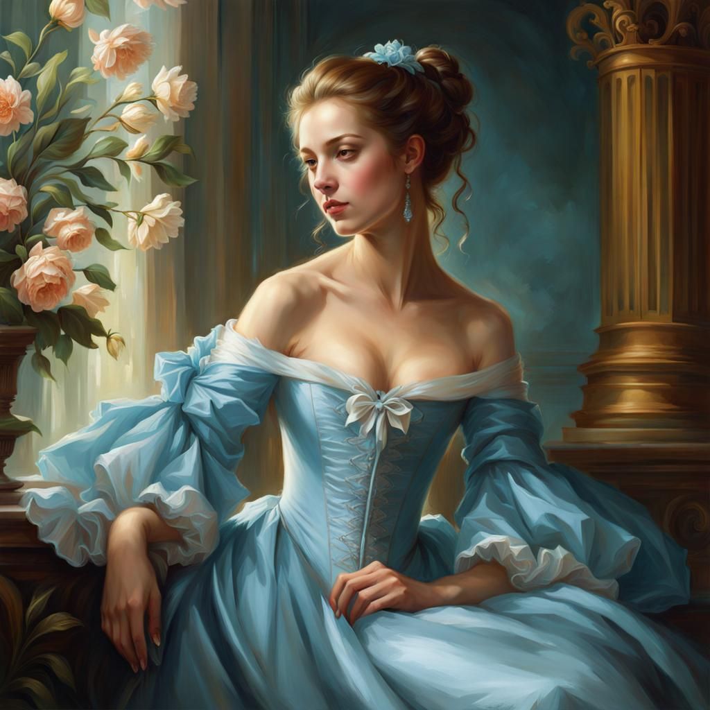 Girl in Blue Rococo Dress Digital Art