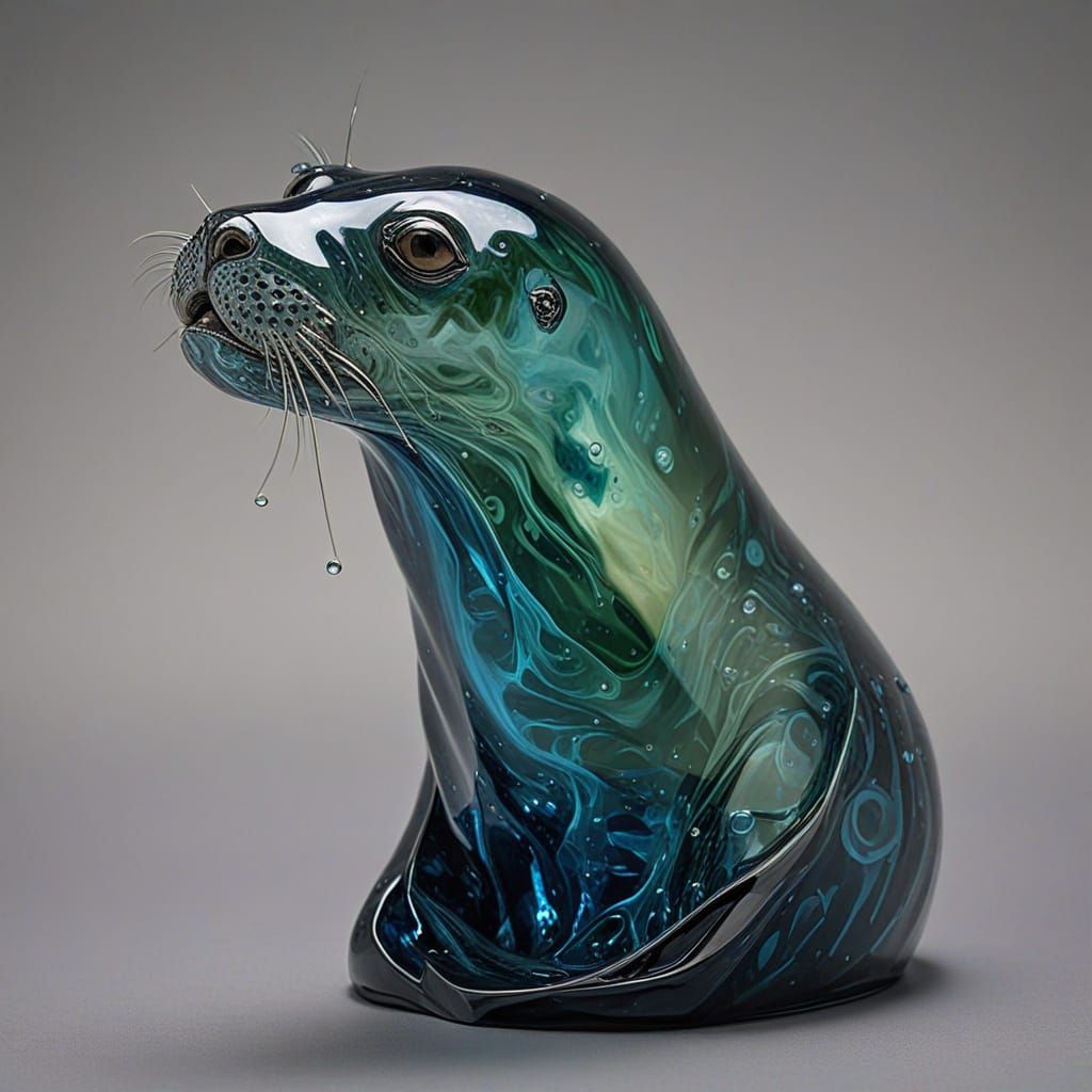 Glass Sea Lion Sculpture in Deep Ocean, Surrealism