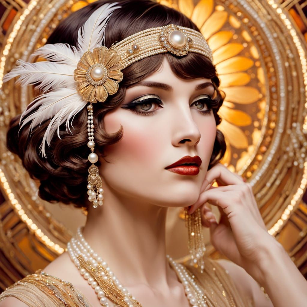 Art Deco Flapper with Jazz Band, Mucha Style