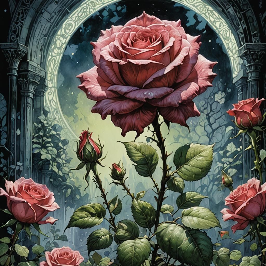 High Fantasy Rose in Watercolor Style