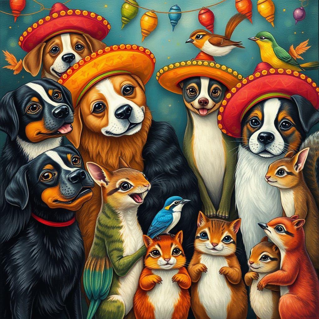 Festive Fiesta with Animals in Sombreros
