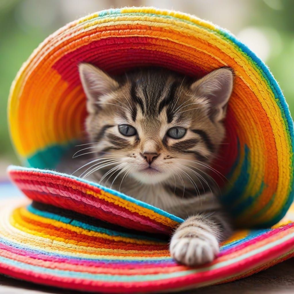 Kitten Nap: A Colorful Sombrero Dream