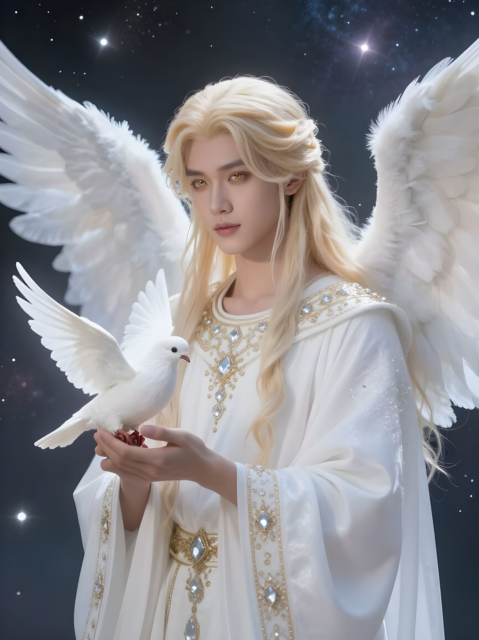 Angel with Heavenly Wings and Golden Eyes