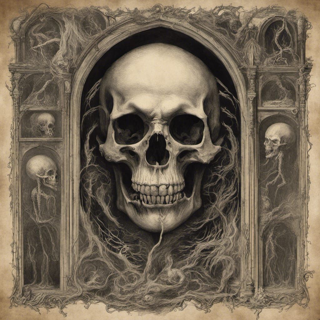 Gothic Anatomy Horror Poster in Gustave Doré Style