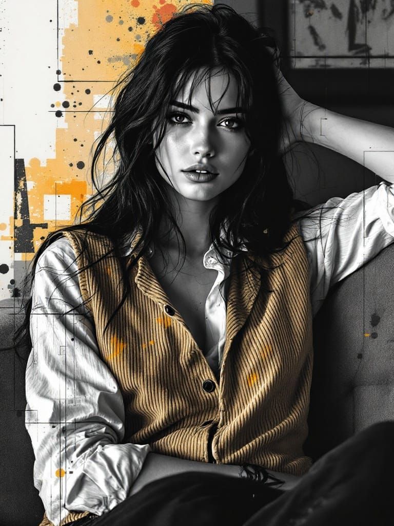 Stylized Portrait of a Young Woman in Contemplation