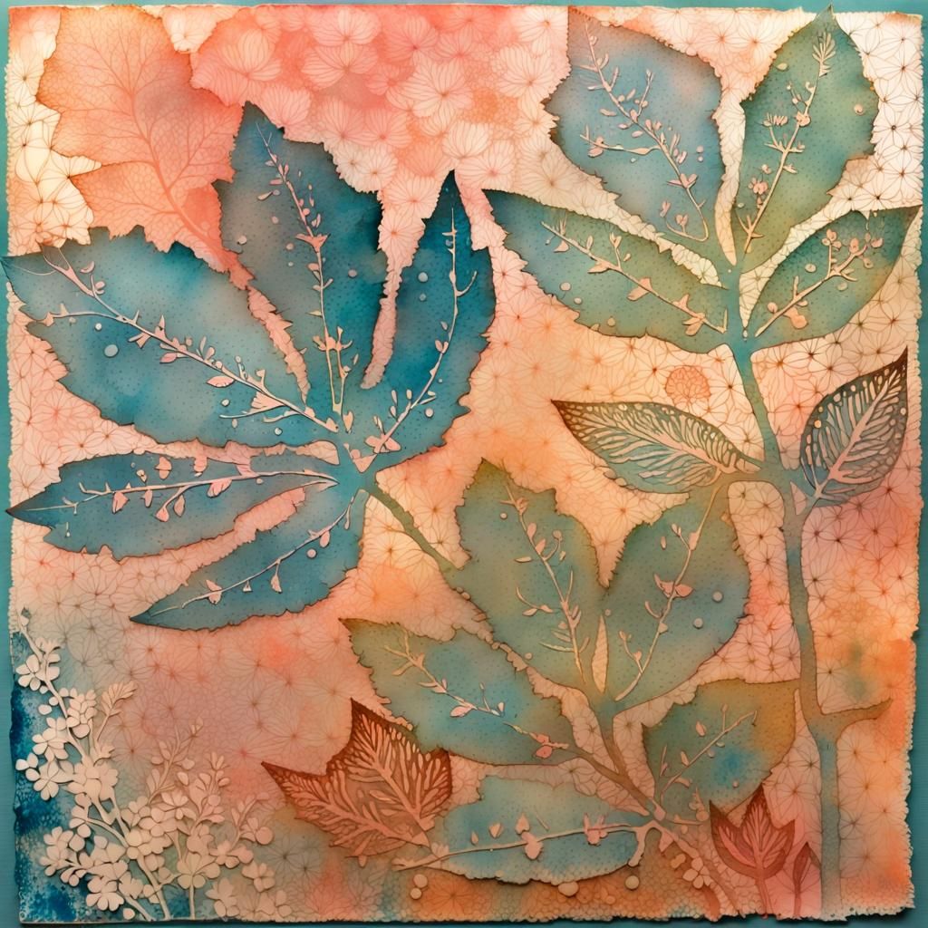Botanical Gelli Plate Print with Woman Silhouette