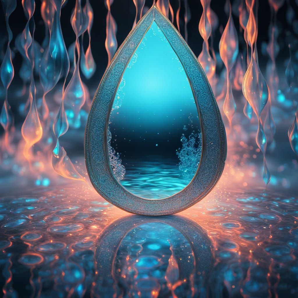 Bioluminescent Teardrop Mirror in Surreal Macro Photography