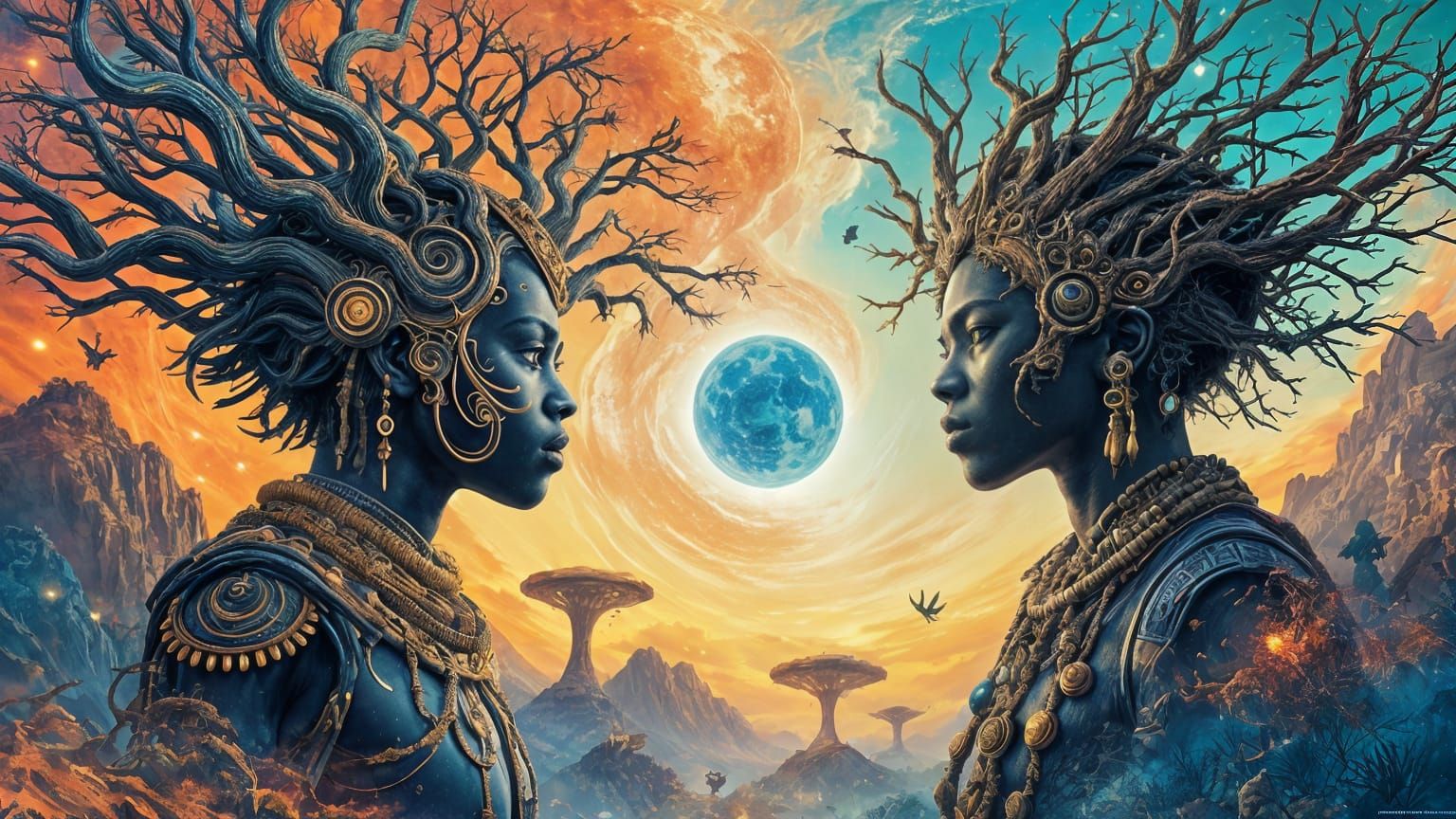 Ancient Guardians of Aetherwinds in Vibrant Tribal Splendor