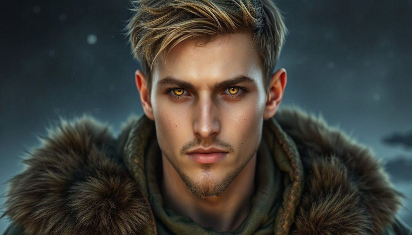 Futuristic Warrior in Wolfskin Cloak with Red Eyes