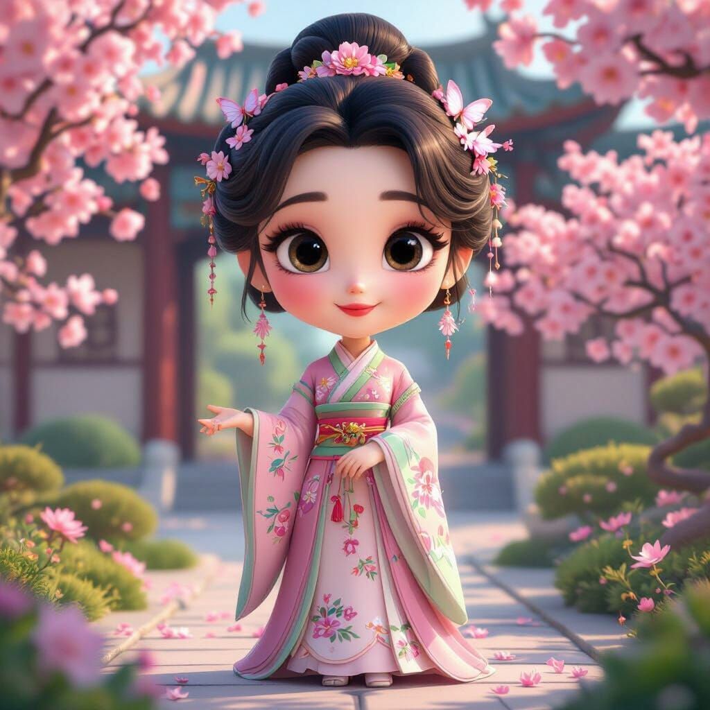 Pixar Style Imperial Concubine in Blooming Garden
