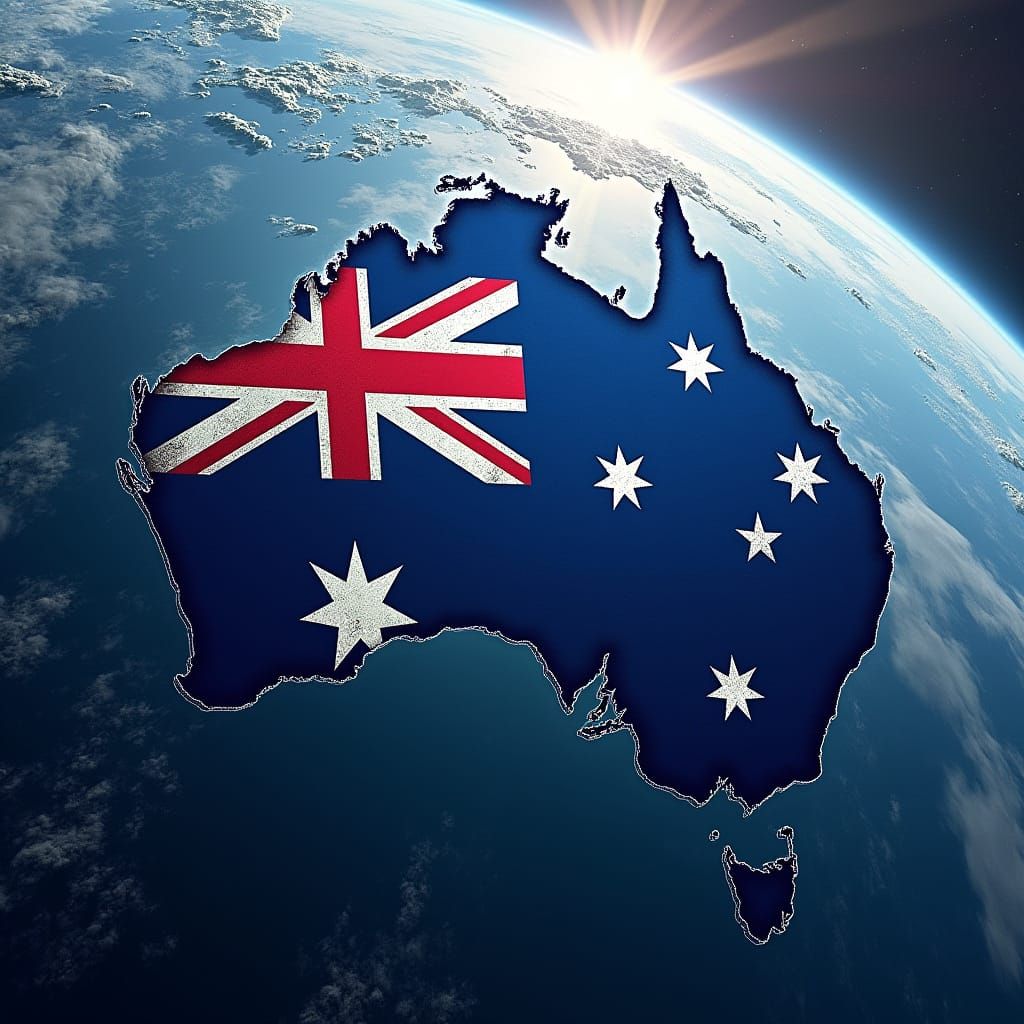 Stunning Australia from Space with Vibrant Flag