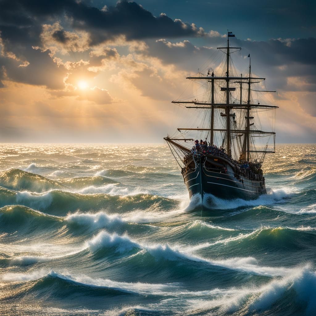 Animated Sailor Encounters Mermaids on High Seas