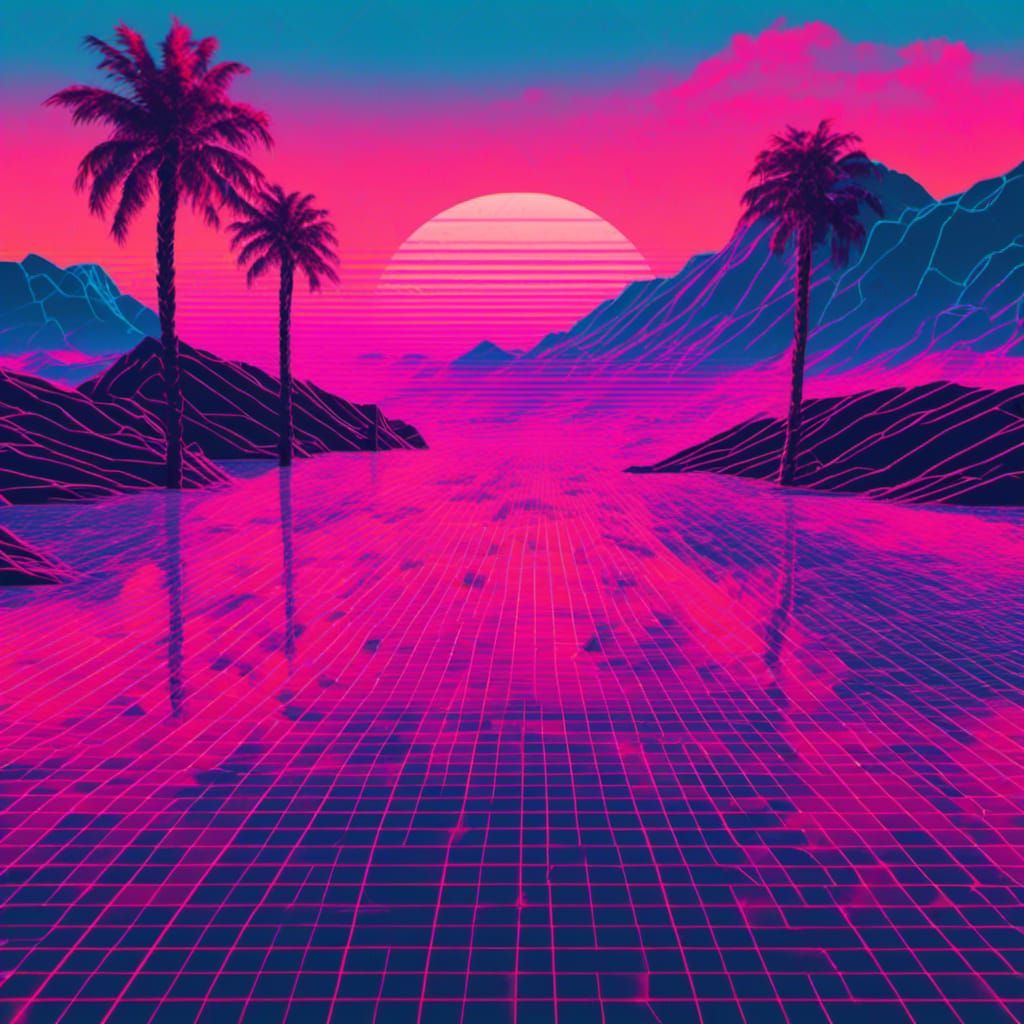 Montana De Oro Vaporwave Sunset in 80s Style