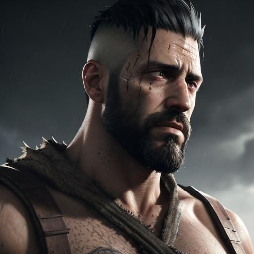 Starving Rugged Man in the Rain: 3D Game Cinematic