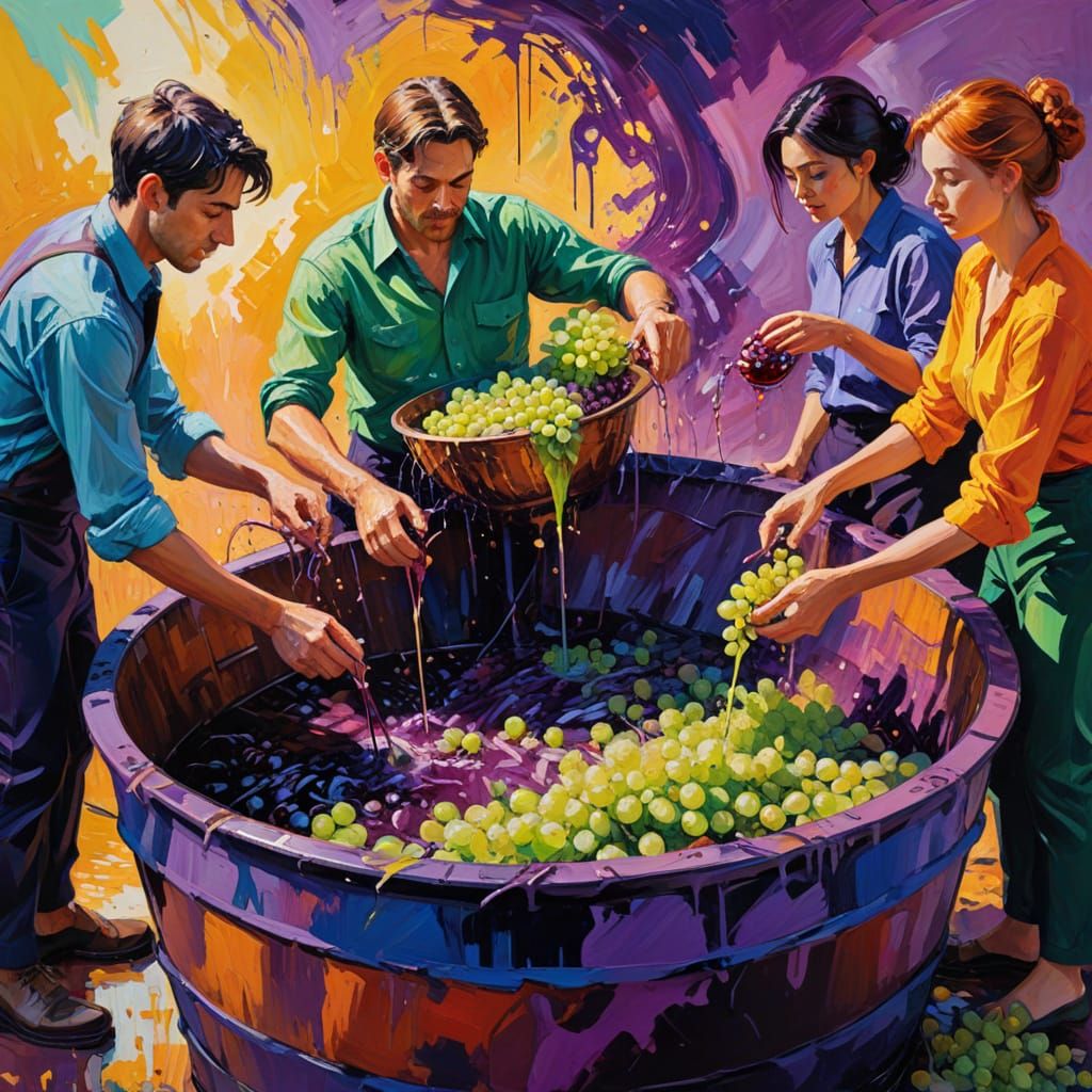 Expressionist Masterpiece: Young People Trample Grapes in a ...